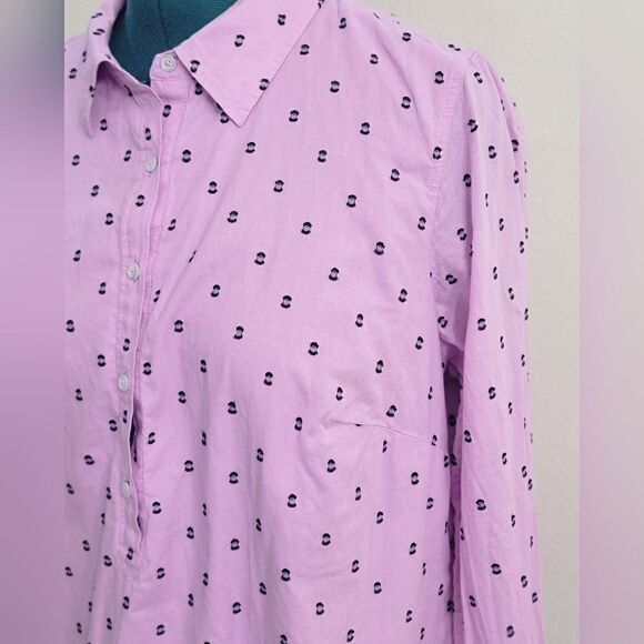 Talbots Pink & Black Swiss Dot Cotton Blouse Plus Size 1X Button Down - Picture 3 of 9